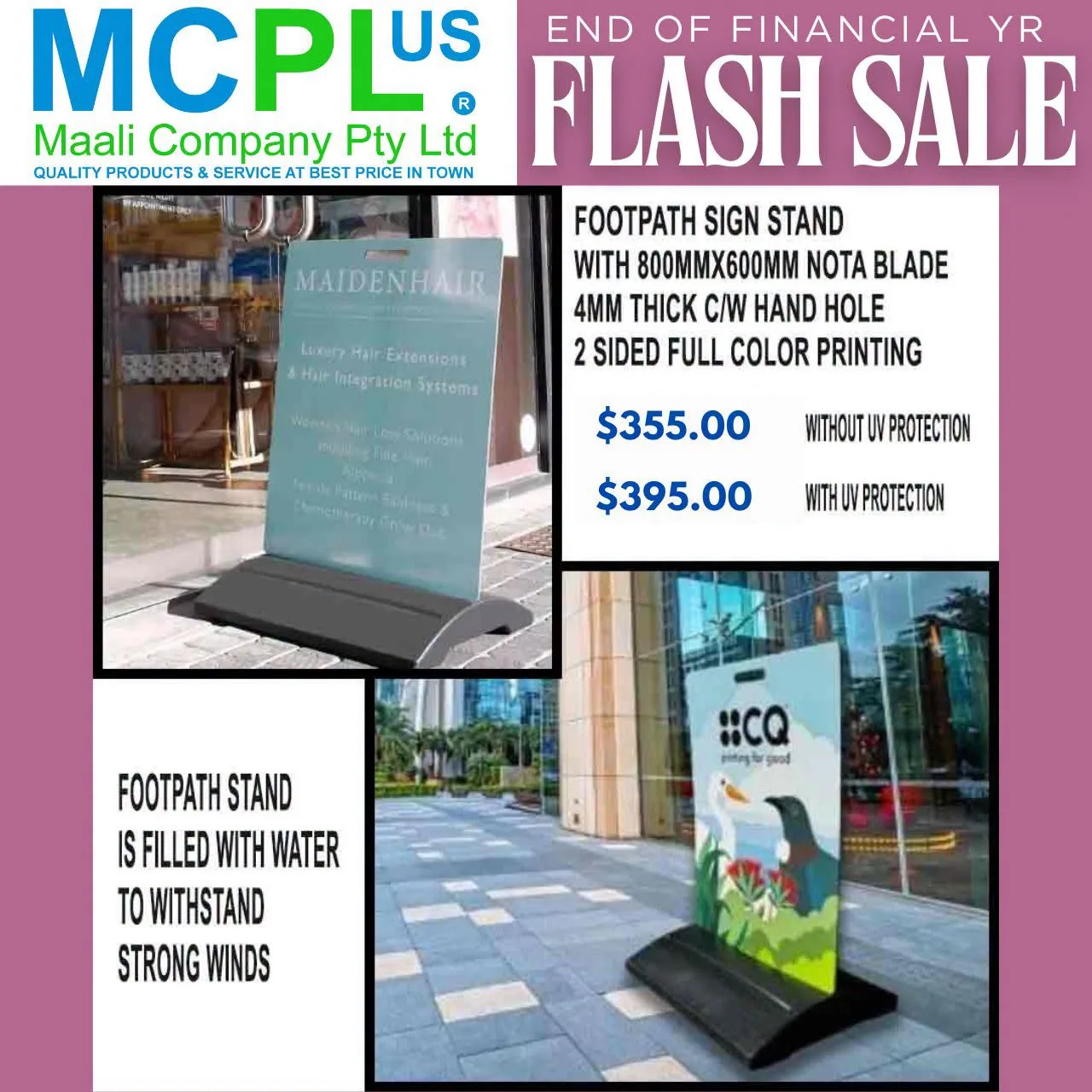 Double-sided footpath sign stand with 800mm x 600mm Nota blade and fillable base